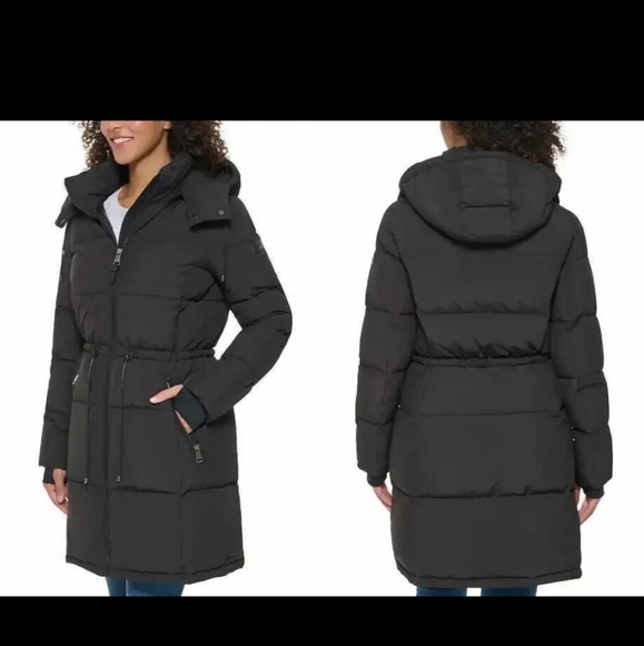 DKNY Black Long Puffer Coat, Size Medium - Picture 11 of 11